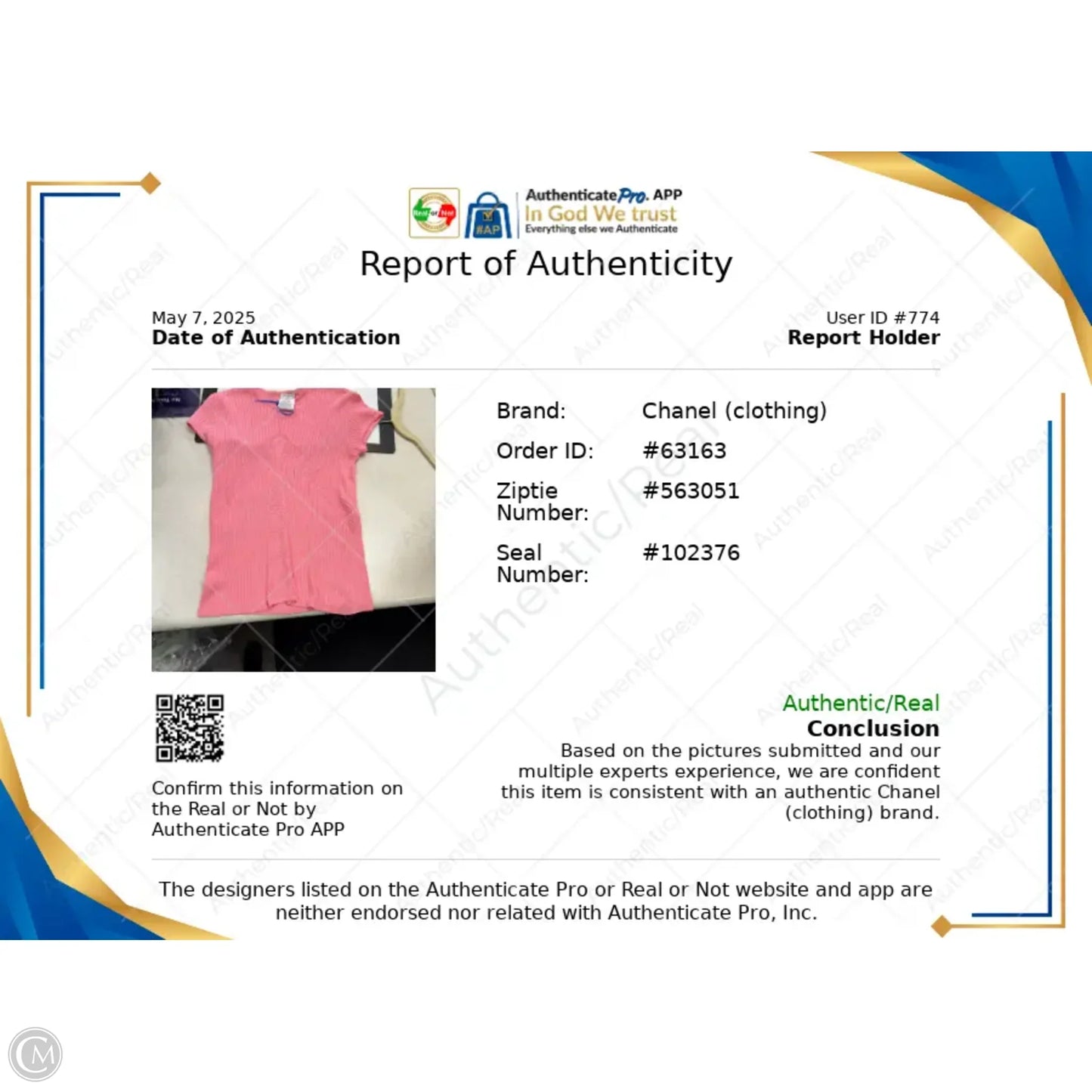 FLASH 25% off - Top Short Sleeve Luxury Designer By Chanel In Pink, Size: S