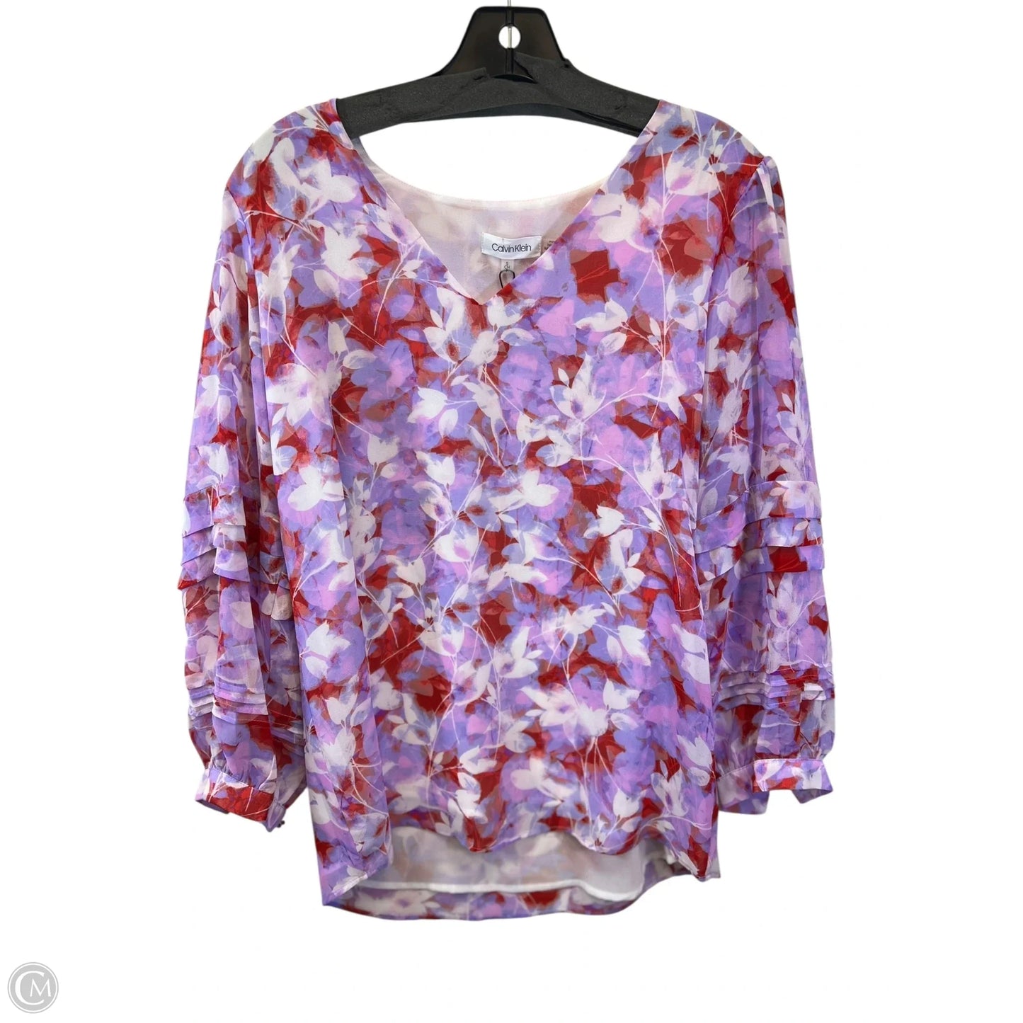 Top 3/4 Sleeve By Calvin Klein In Purple & Red, Size: S