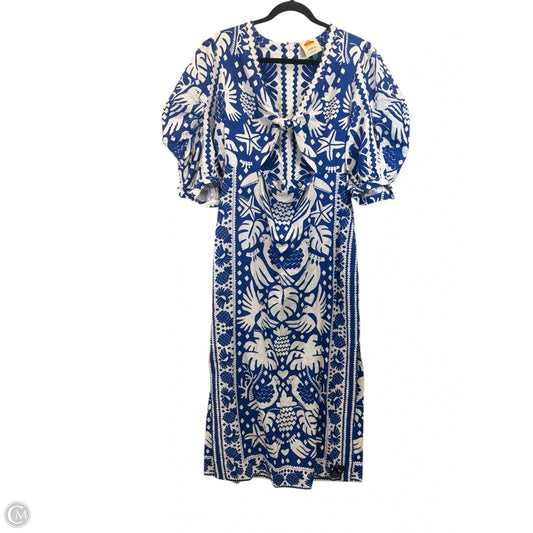 Dress Designer By Farm Rio In Blue & White, Size: L