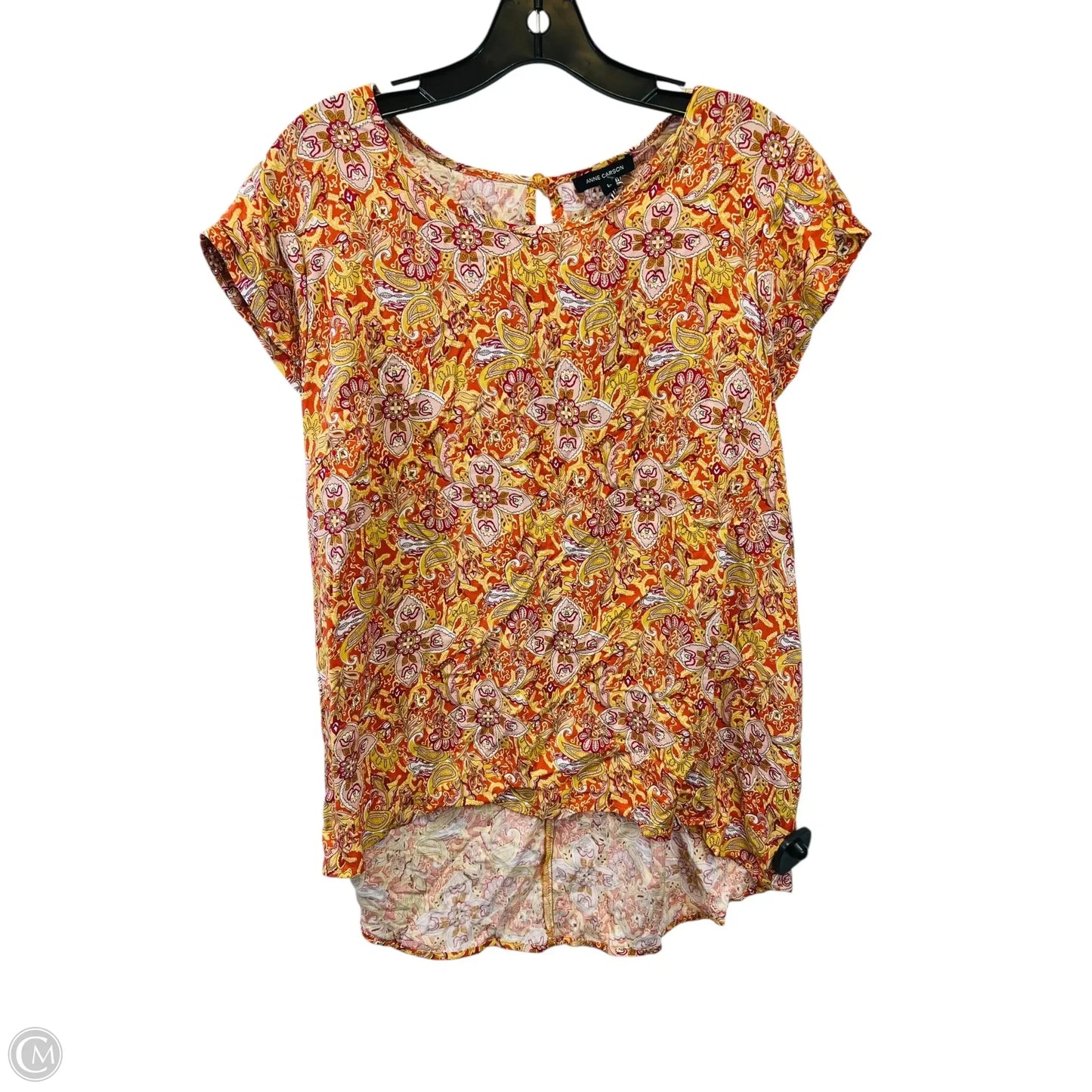 Top Short Sleeve By Anne Carson In Orange & Pink, Size: L