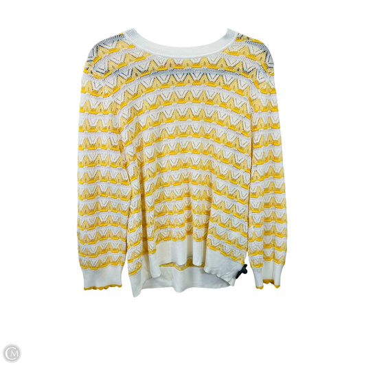 Top Long Sleeve Designer By Kate Spade In White & Yellow, Size: Xl