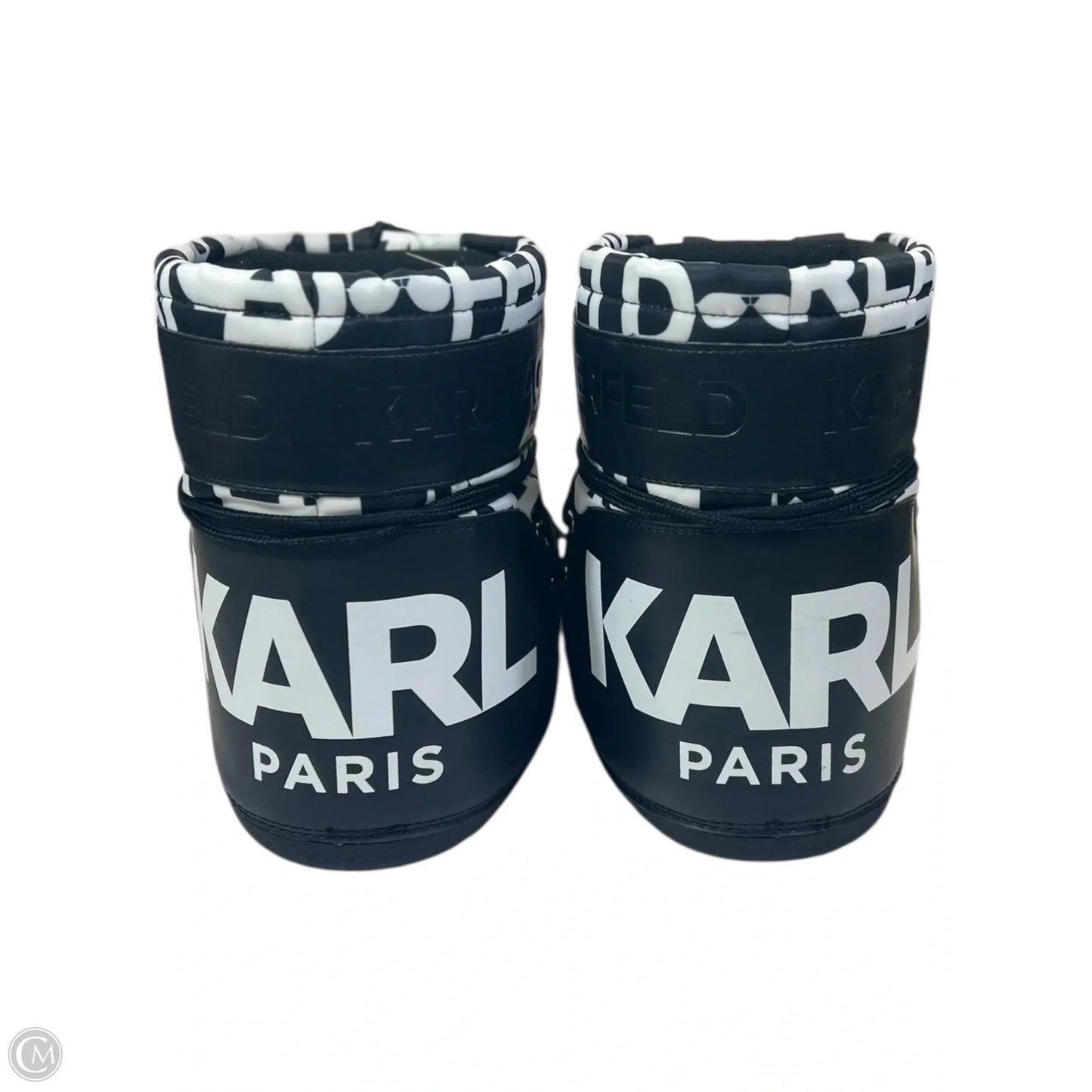 Boots Designer By Karl Lagerfeld In Black & White, Size: 7