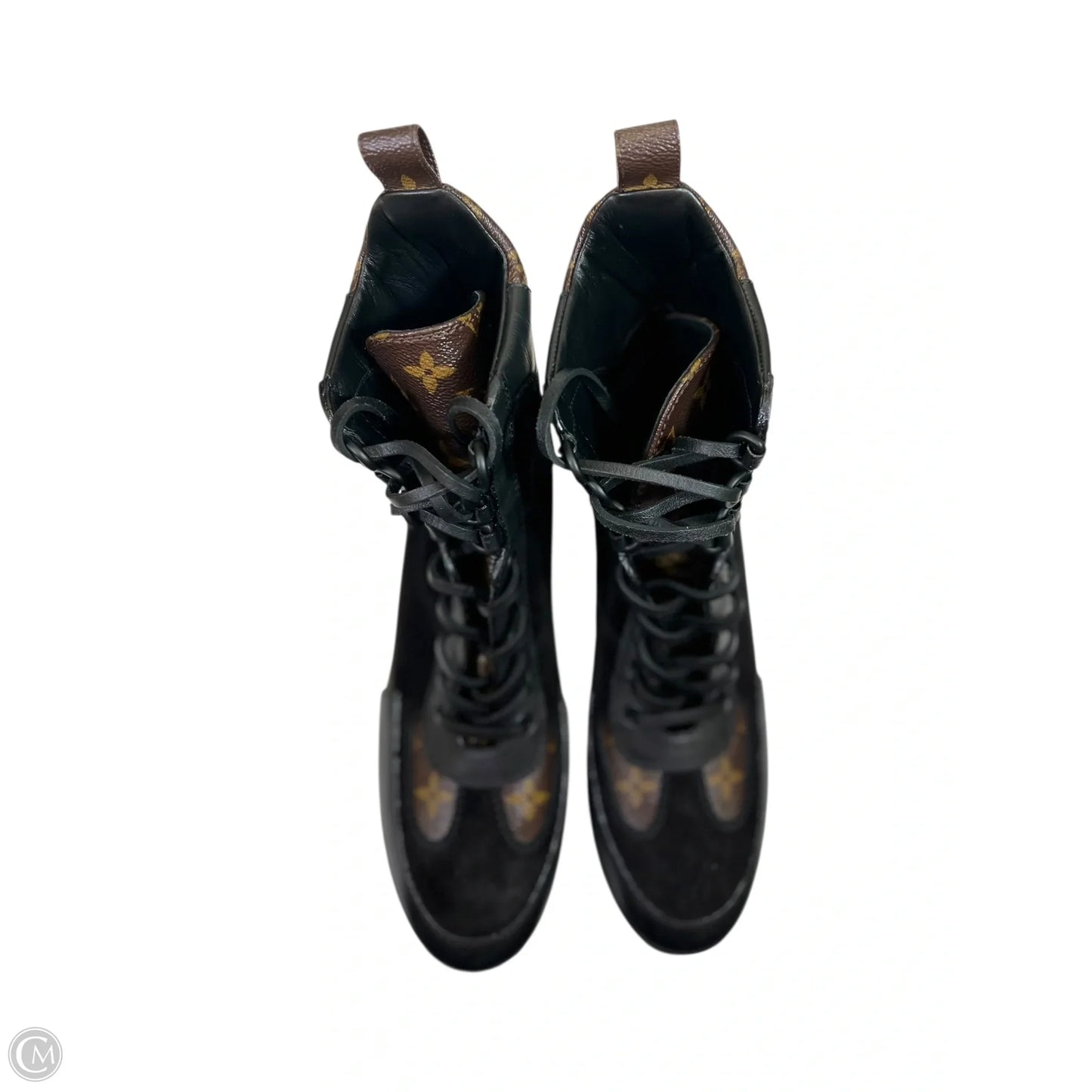 Boots Luxury Designer By Louis Vuitton In Black & Brown, Size: 8