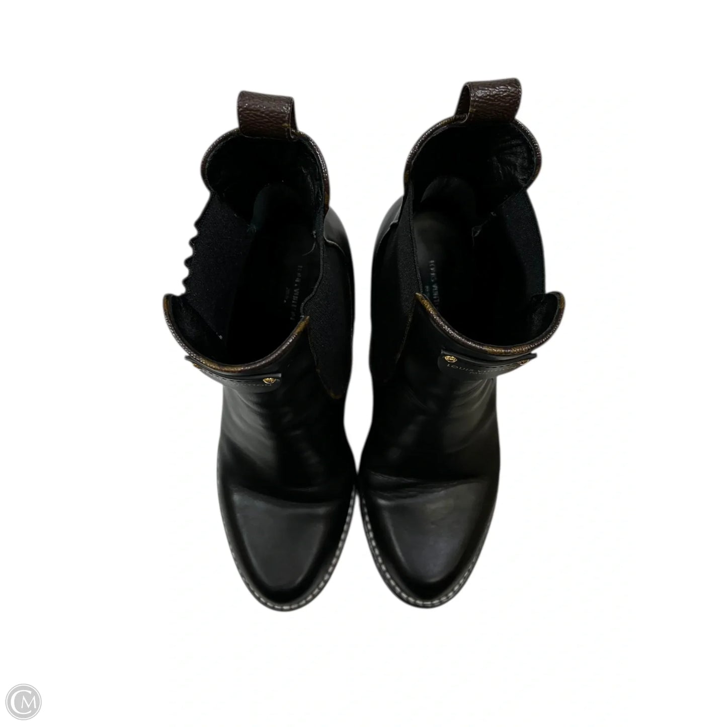 Boots Luxury Designer By Louis Vuitton In Black & Brown, Size: 8