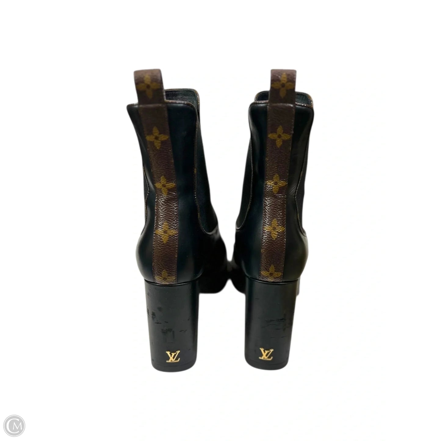 Boots Luxury Designer By Louis Vuitton In Black & Brown, Size: 8