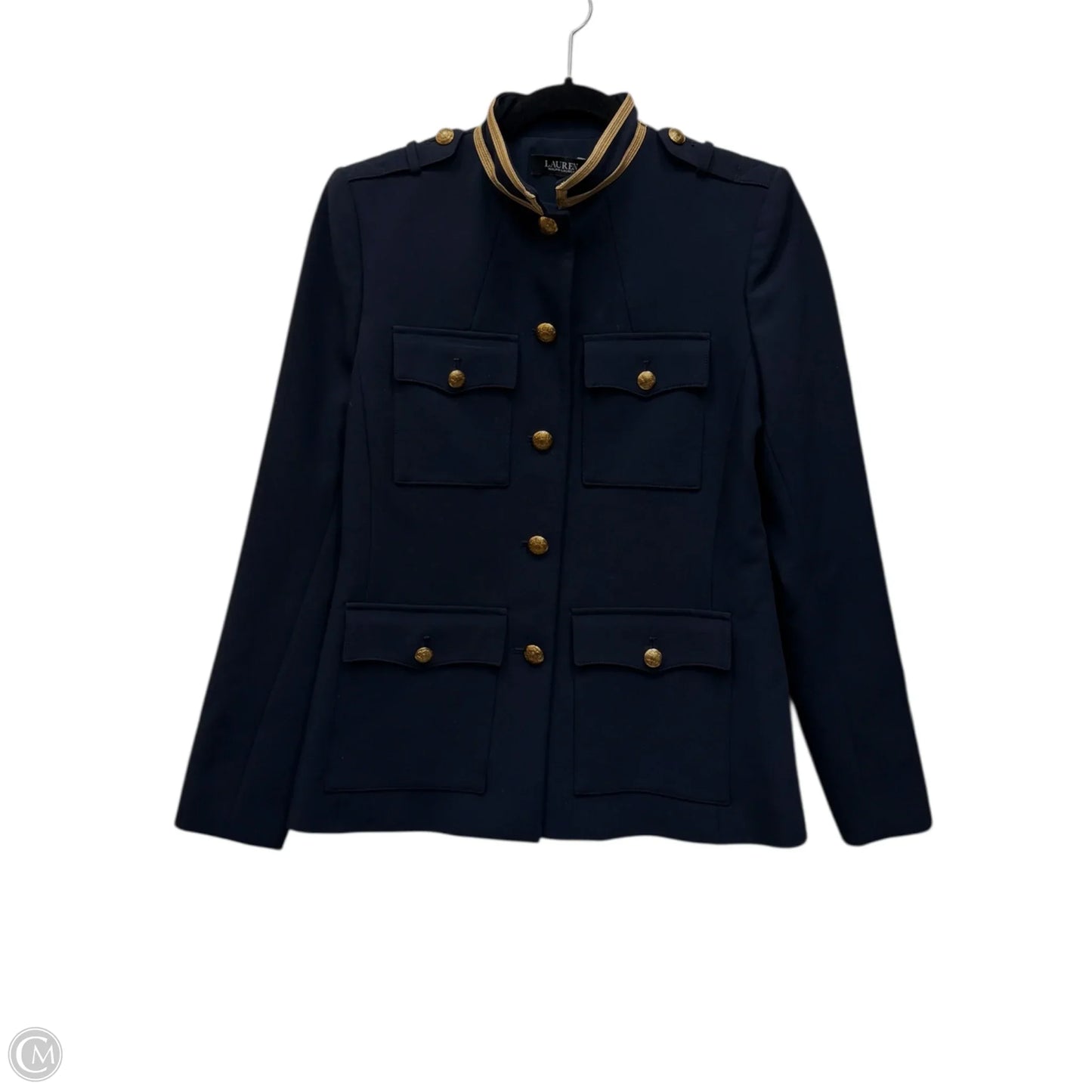 Blazer Designer By Ralph Lauren Black Label In Navy & Gold, Size: Xs