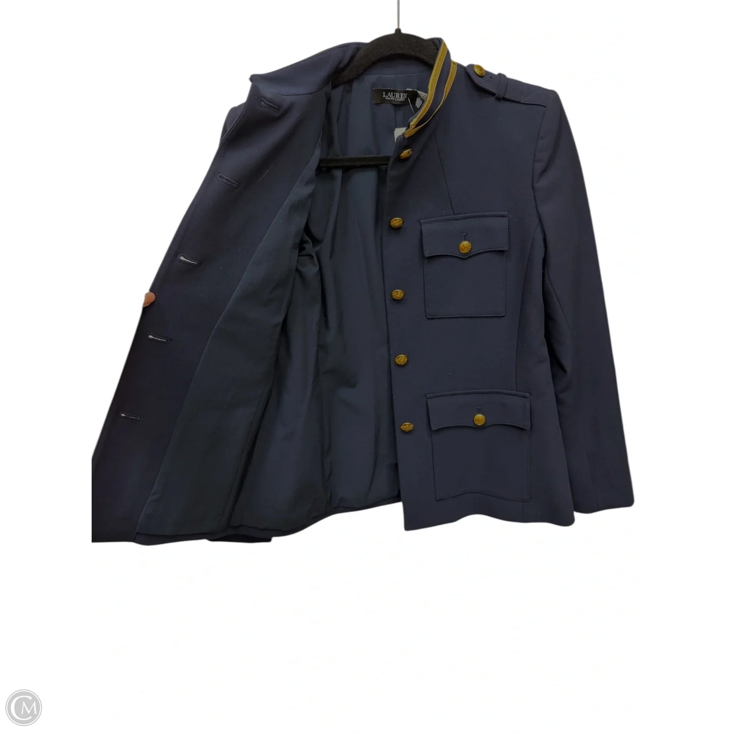 Blazer Designer By Ralph Lauren Black Label In Navy & Gold, Size: Xs