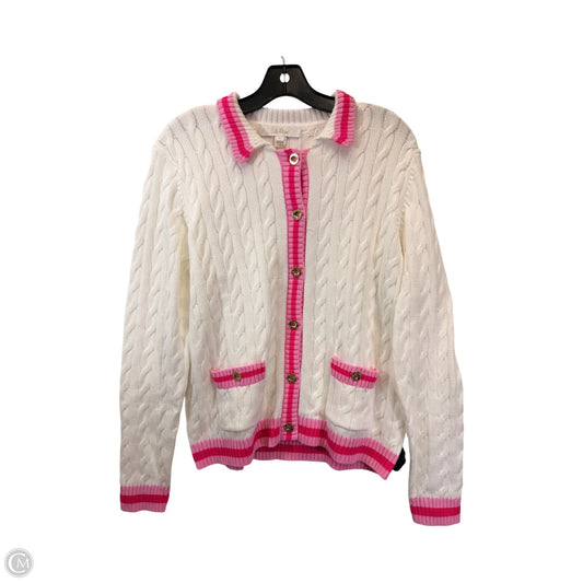 Cardigan Designer By Lilly Pulitzer In Pink & White, Size: Xl