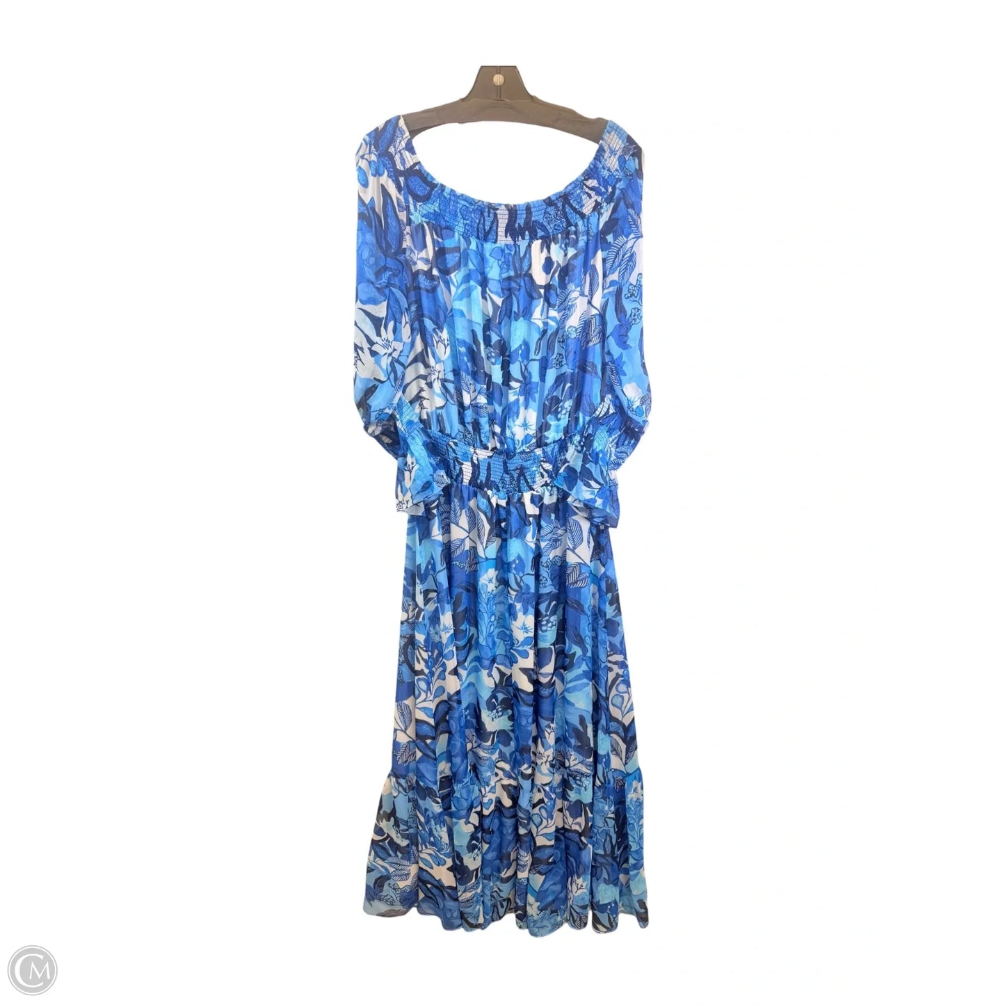 Dress Casual Maxi By Chicos In Blue & White, Size: L