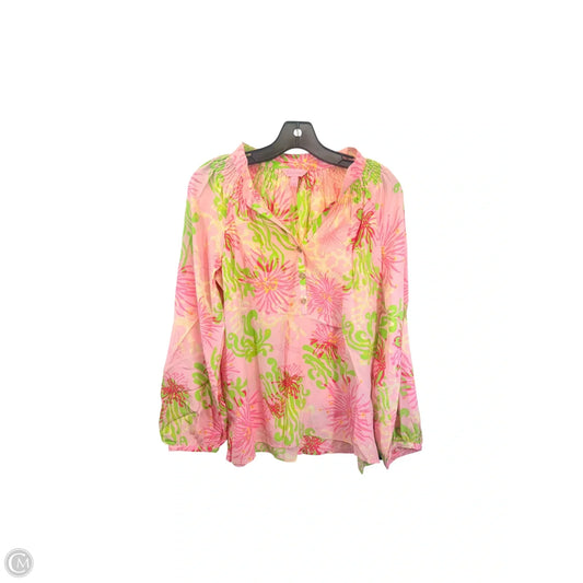 Top Long Sleeve Designer By Lilly Pulitzer In Green & Pink, Size: S