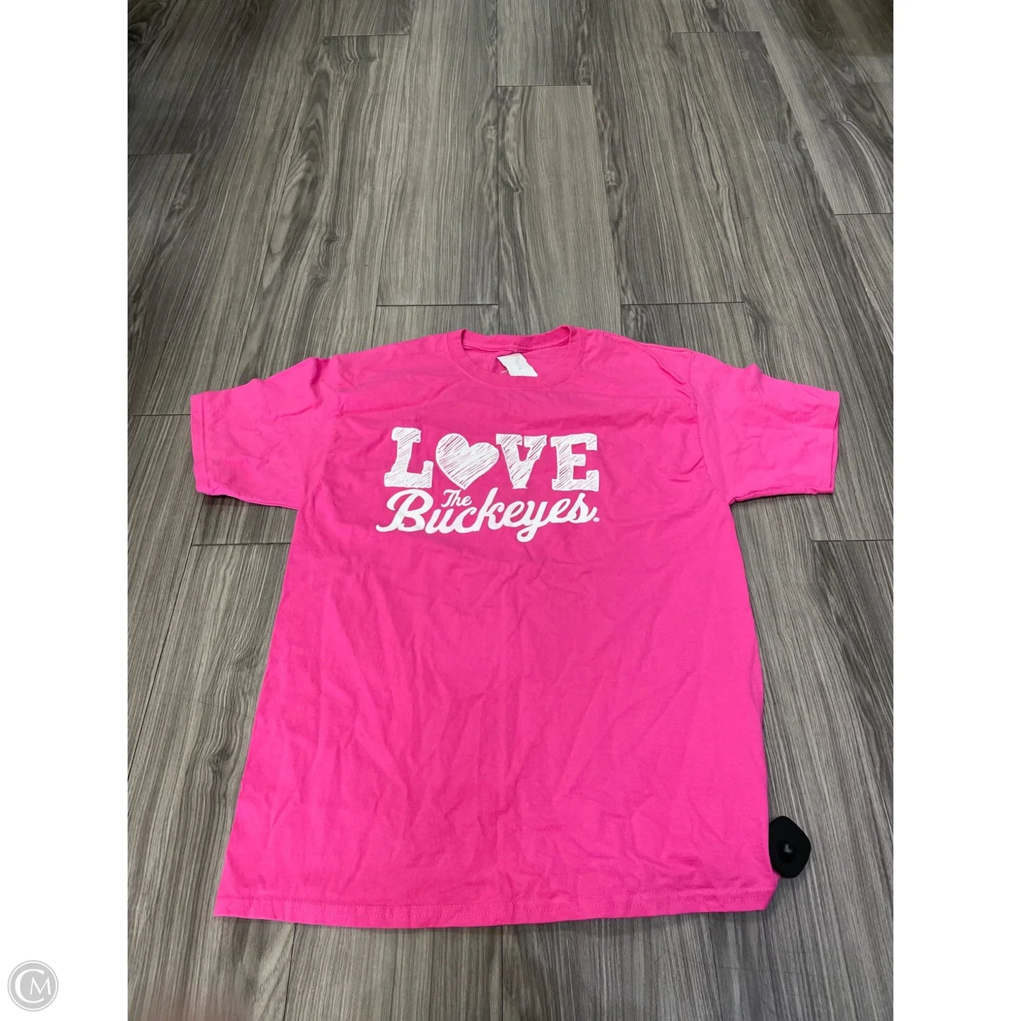 Top Short Sleeve By Hanes In Pink & White, Size: L