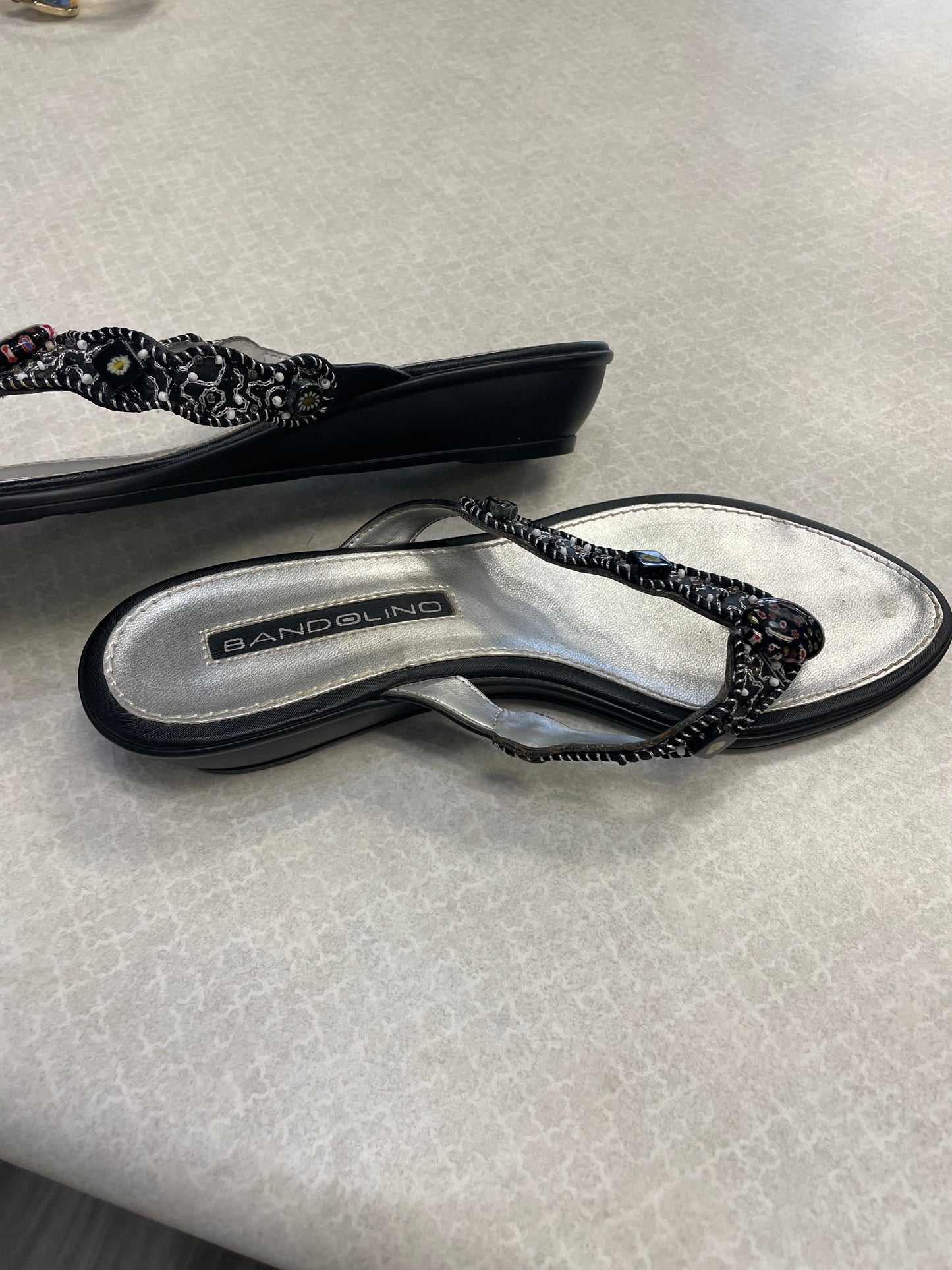 Sandals Flip Flops By Bandolino In Black & Silver, Size: 6