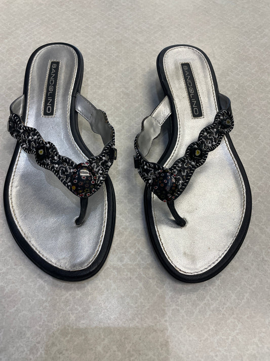 Sandals Flip Flops By Bandolino In Black & Silver, Size: 6