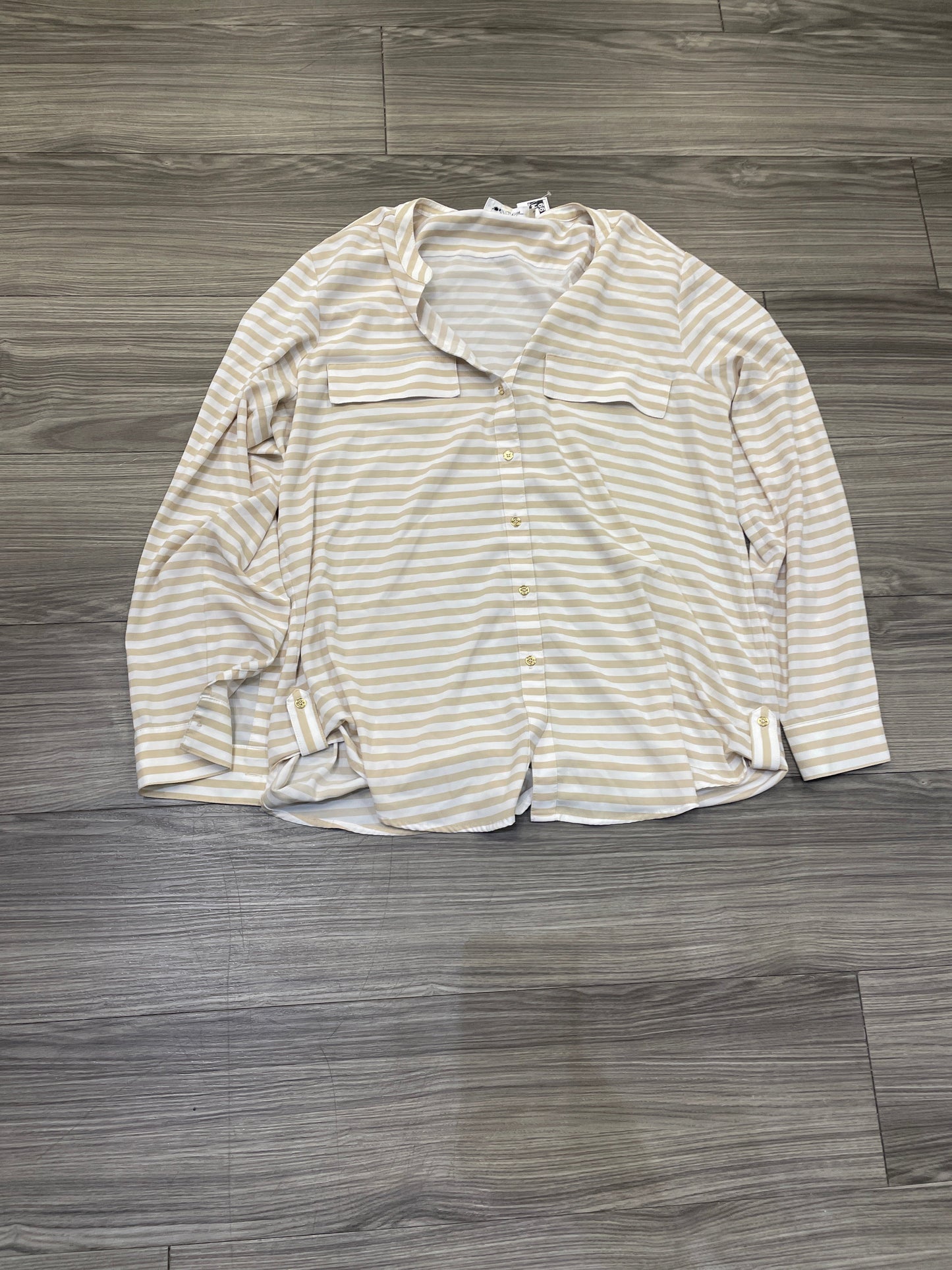 Blouse Long Sleeve By Calvin Klein In Striped Pattern, Size: L