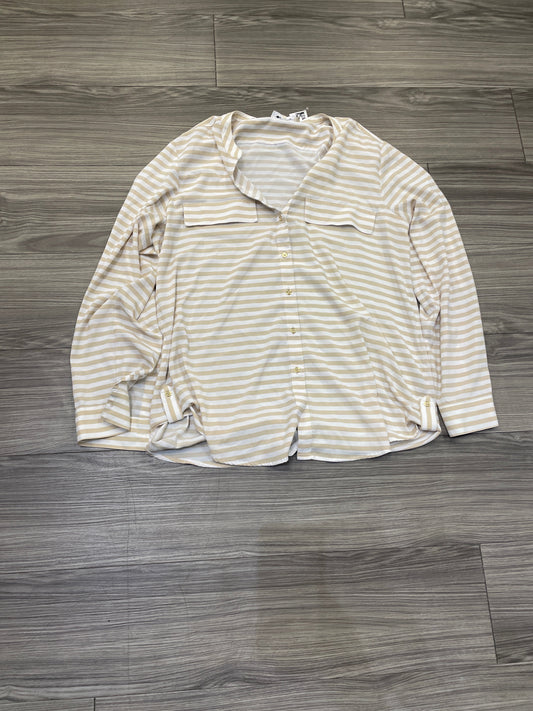 Blouse Long Sleeve By Calvin Klein In Striped Pattern, Size: L