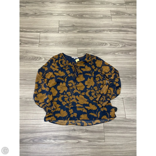 Blouse Long Sleeve By Daniel Rainn In Blue & Brown, Size: L