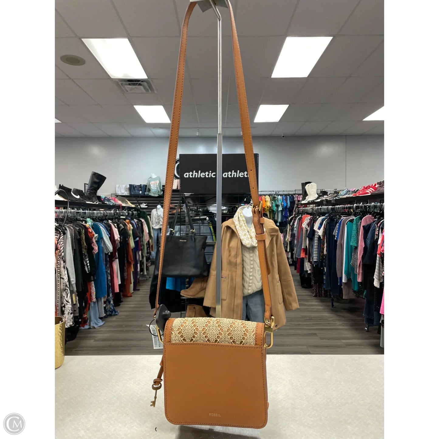 Handbag Leather By Fossil, Size: Medium