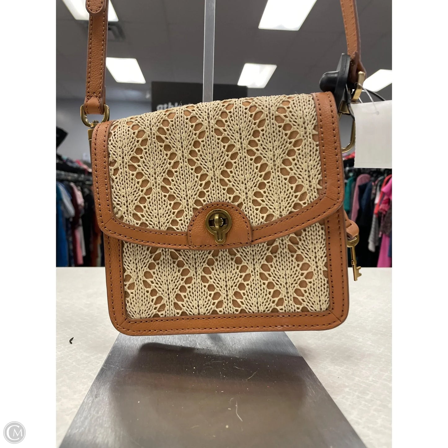 Handbag Leather By Fossil, Size: Medium