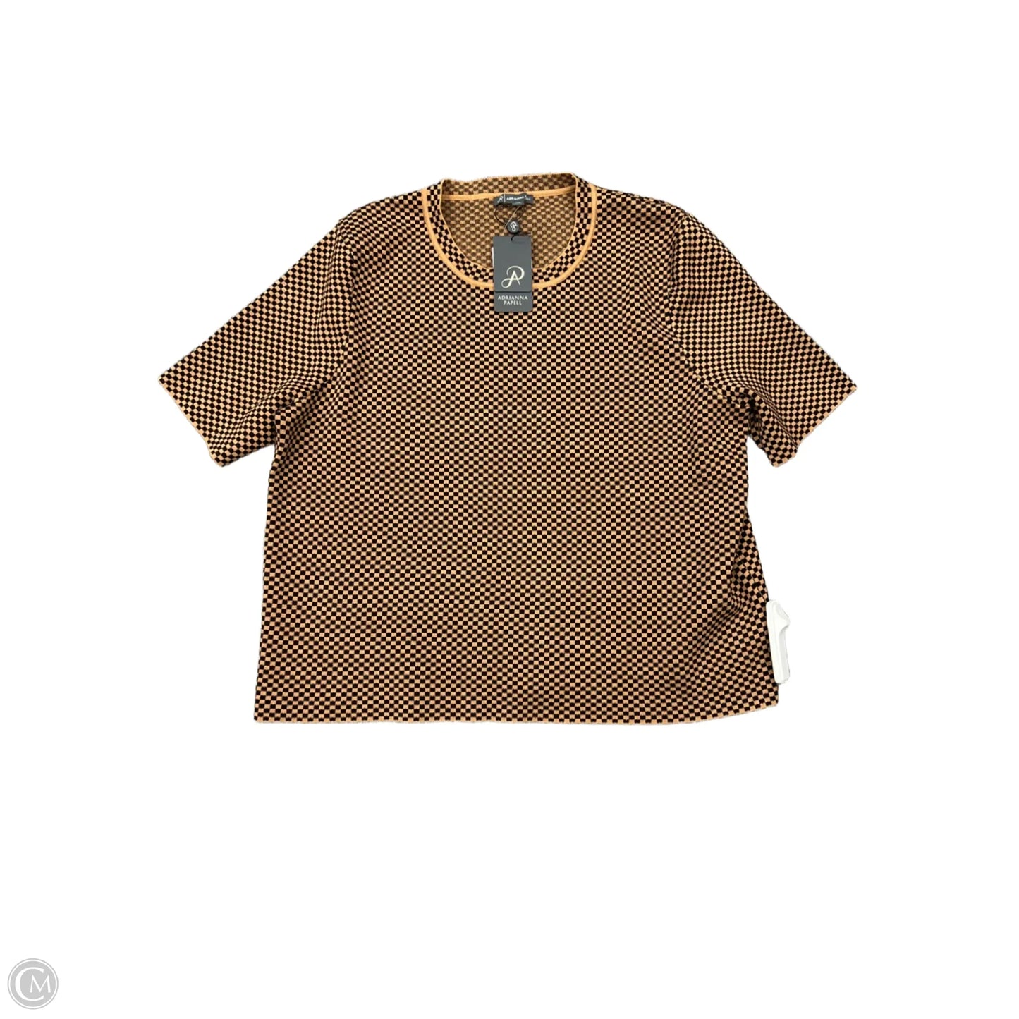 Sweater Short Sleeve By Adrianna Papell In Checkered Pattern, Size: Xl