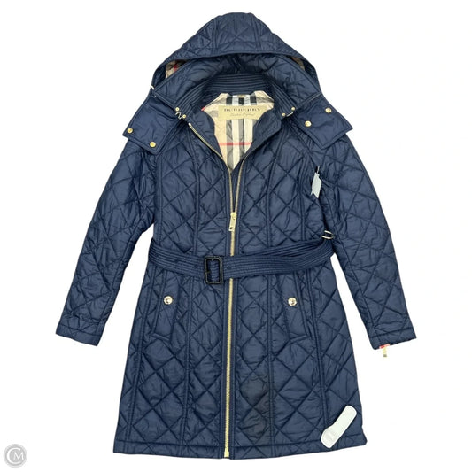 Coat Luxury Designer By Burberry In Blue, Size: Xs