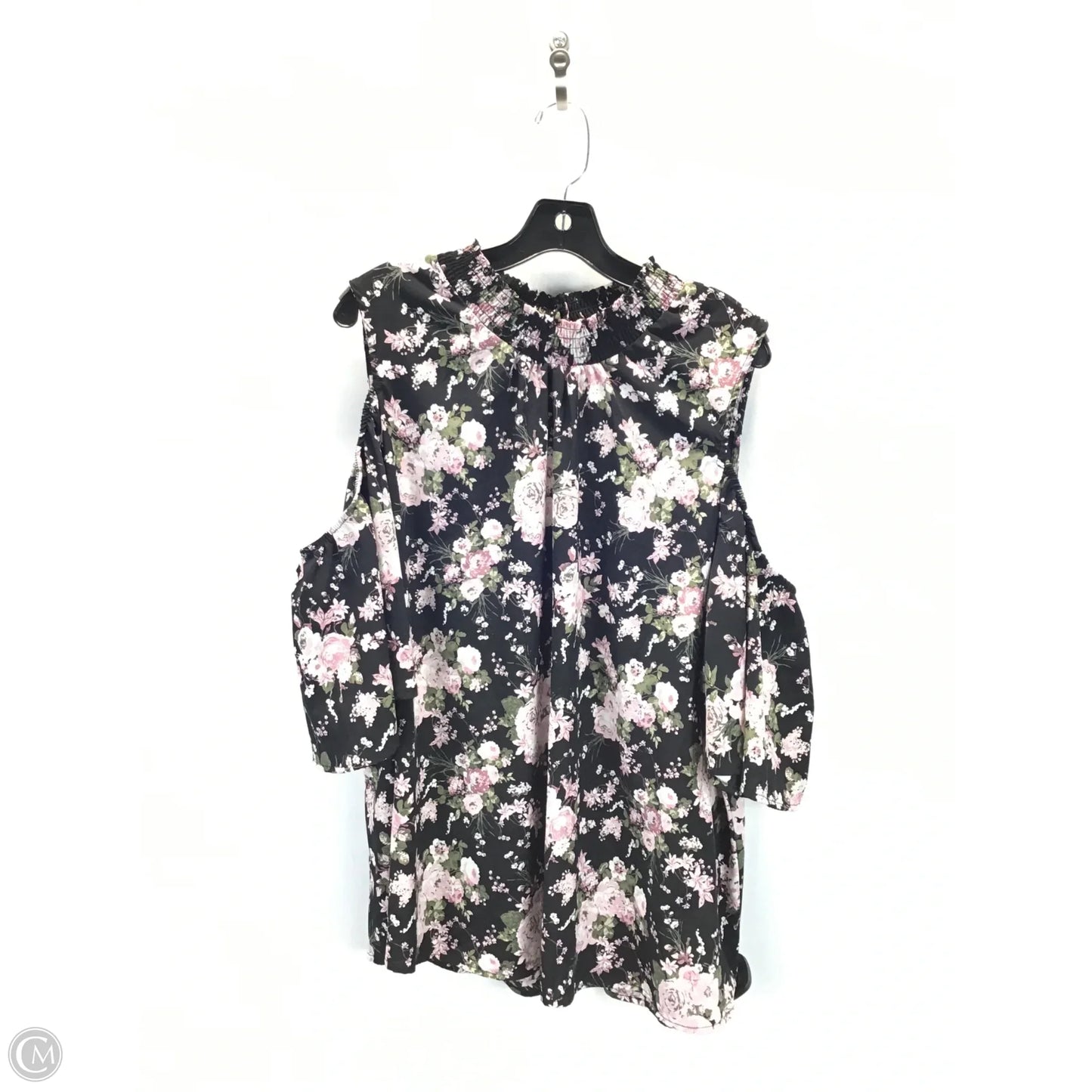 Top Short Sleeve By Almost Famous In Black & Pink, Size: 2x