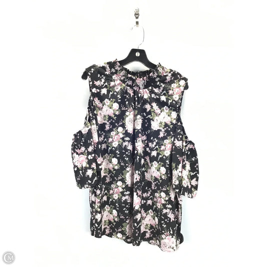 Top Short Sleeve By Almost Famous In Black & Pink, Size: 2x