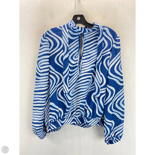 Blouse Long Sleeve By Ashley Stewart In Blue & White, Size: 12