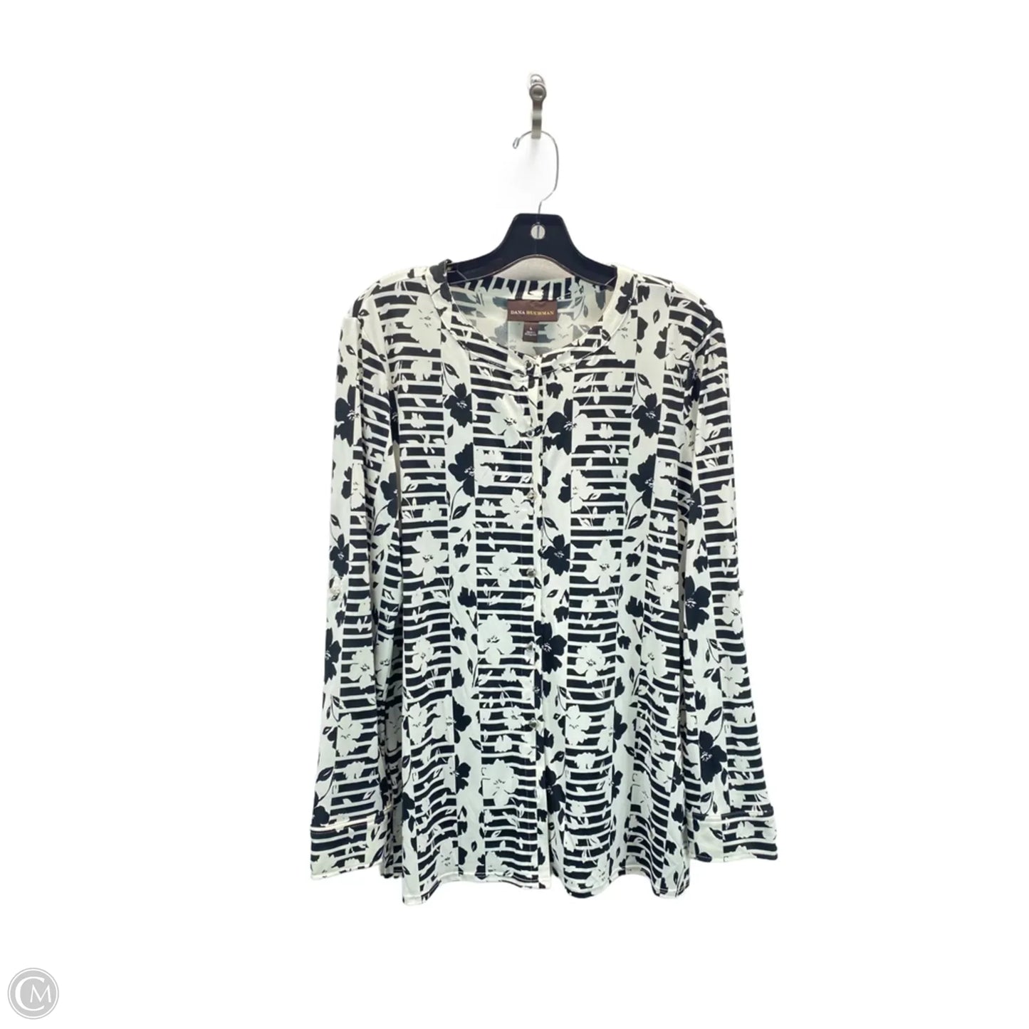 Top Long Sleeve By Dana Buchman In Black & White, Size: L