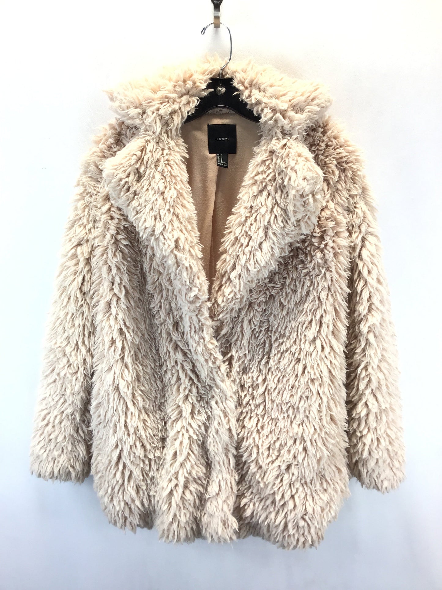 Coat Faux Fur & Sherpa By Forever 21 In Beige, Size: M