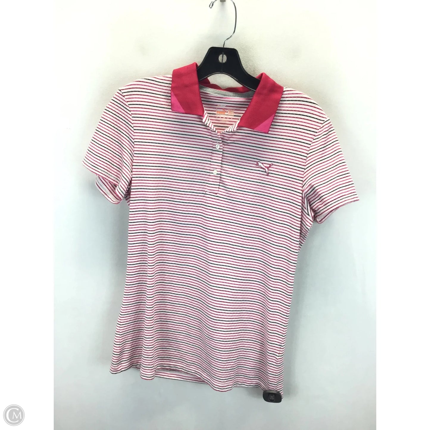 Athletic Top Short Sleeve By Puma In Striped Pattern, Size: M