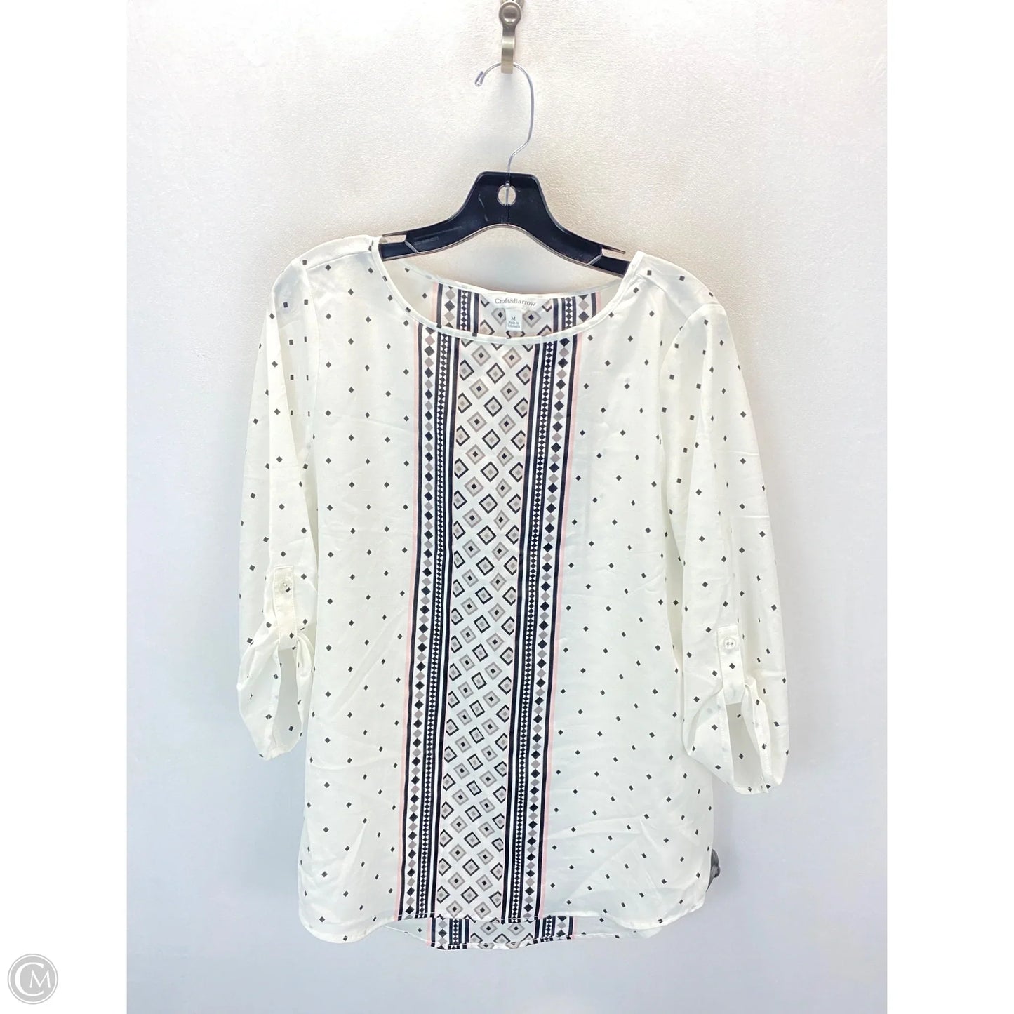 Top 3/4 Sleeve By Croft And Barrow In Blue & White, Size: M