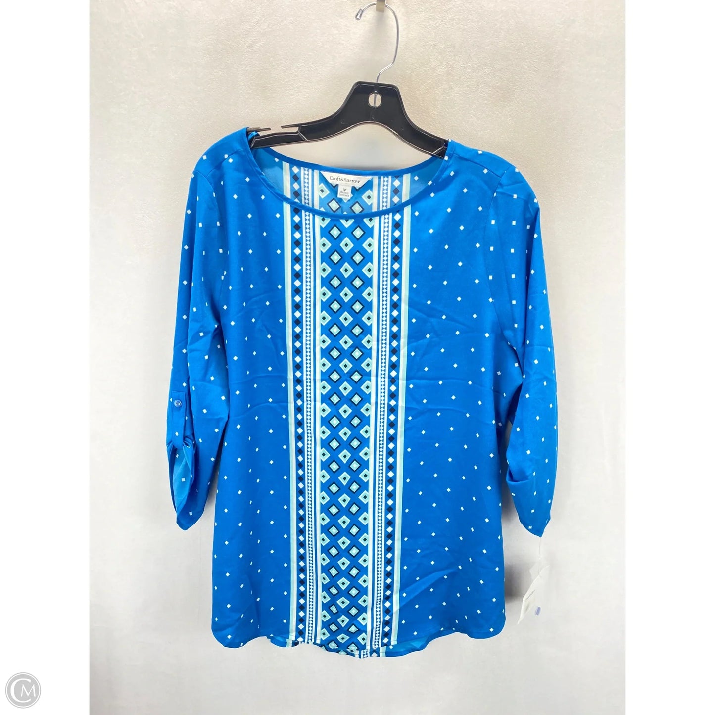 Top 3/4 Sleeve By Croft And Barrow In Blue & White, Size: M