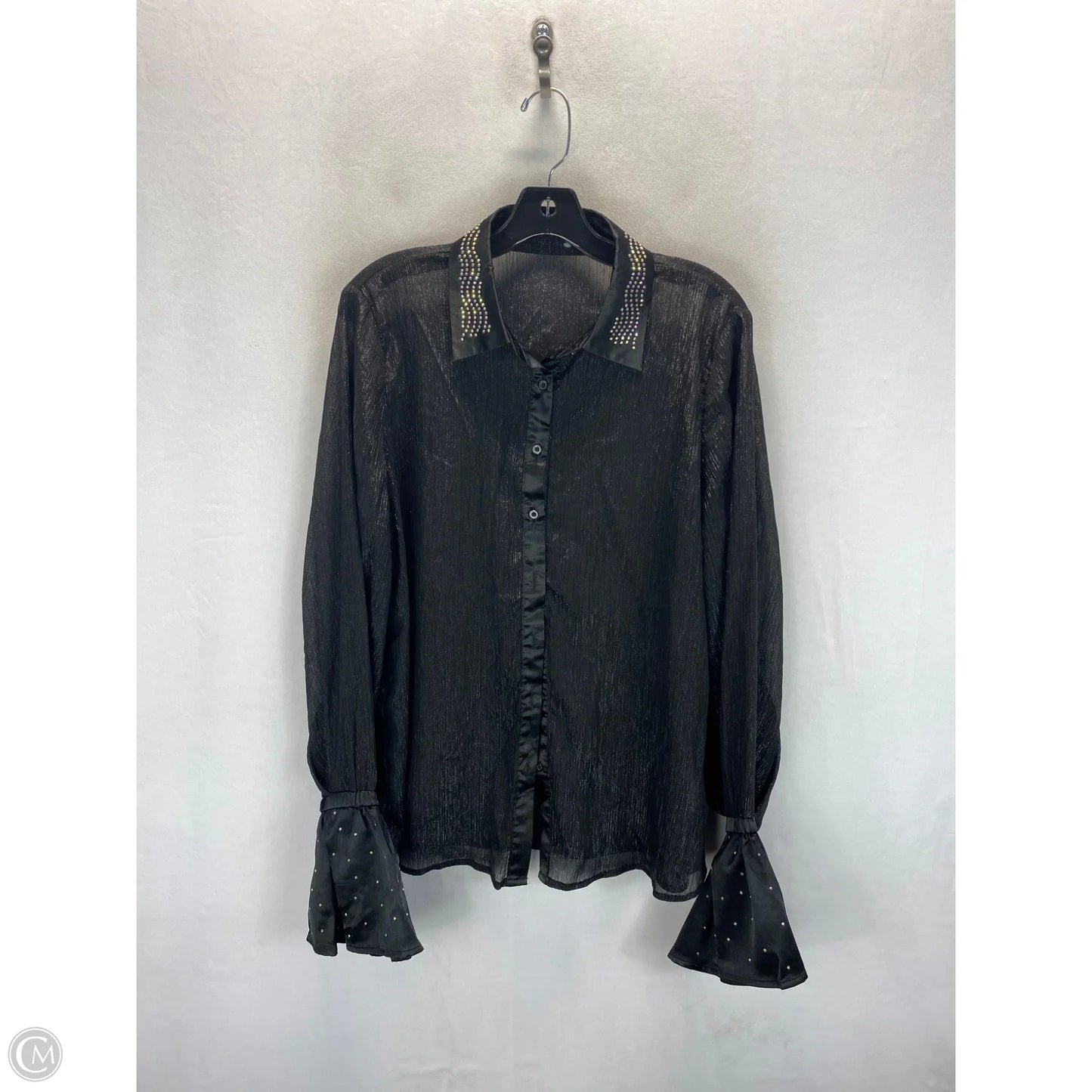 Blouse Long Sleeve By Shein In Black & Silver, Size: M
