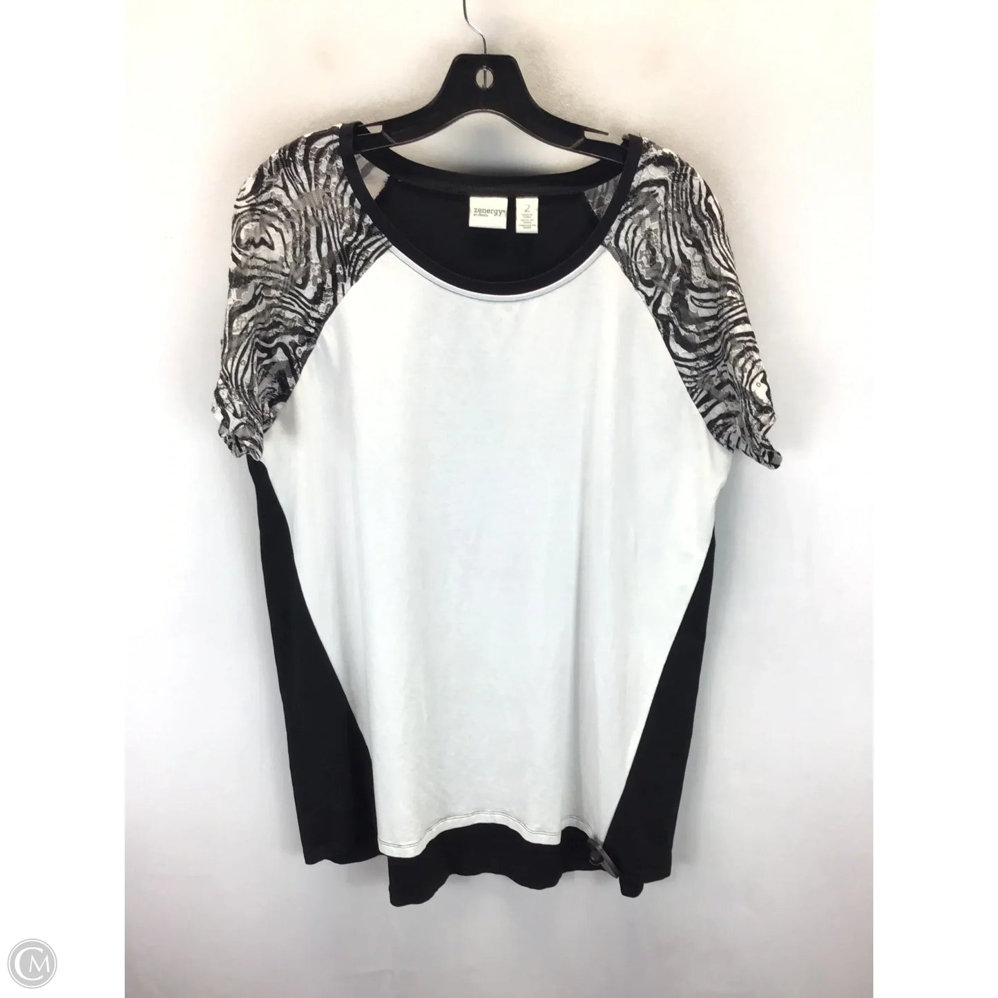 Top Short Sleeve By Chicos In Black & White, Size: L