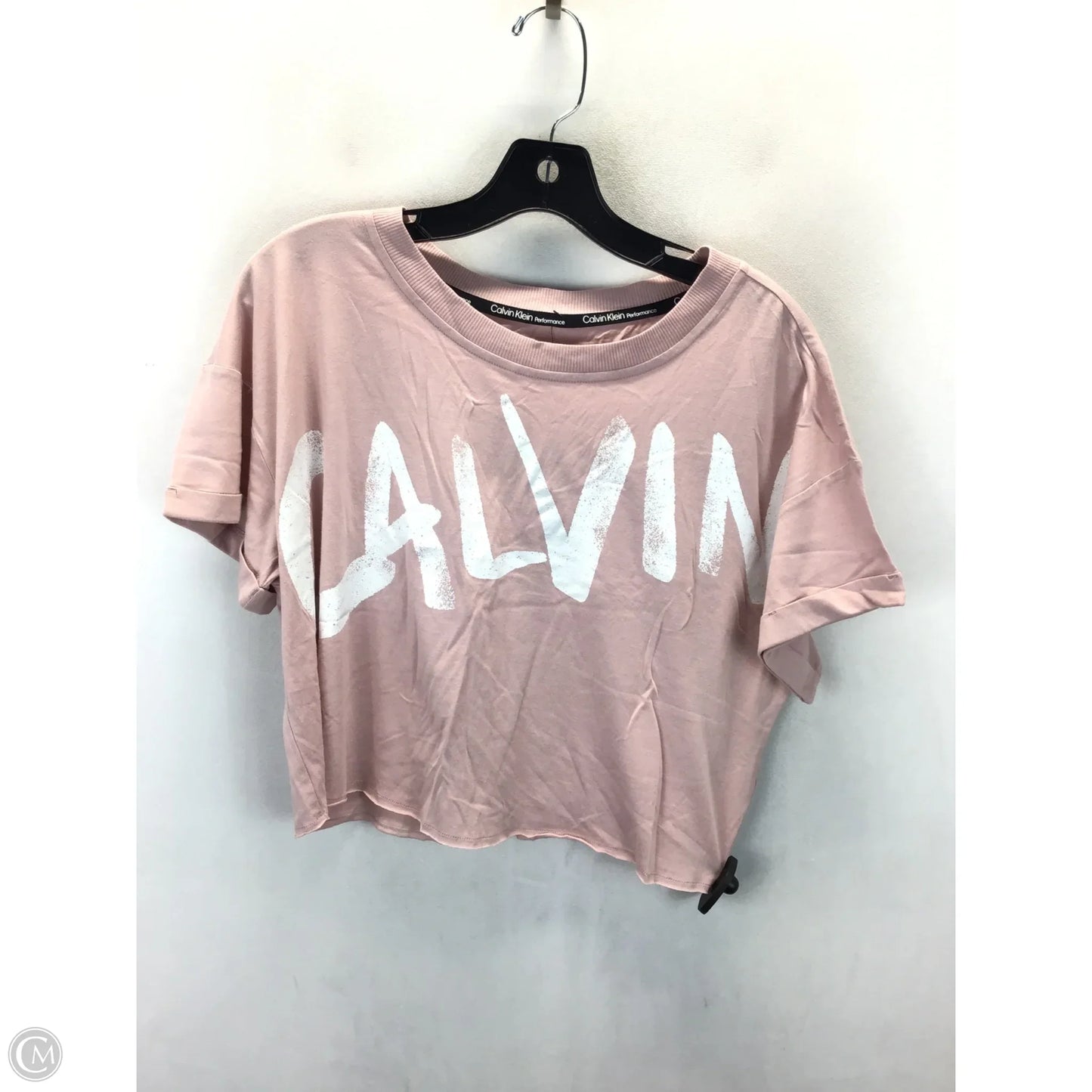 Top Short Sleeve By Calvin Klein In Pink & White, Size: L