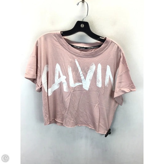 Top Short Sleeve By Calvin Klein In Pink & White, Size: L