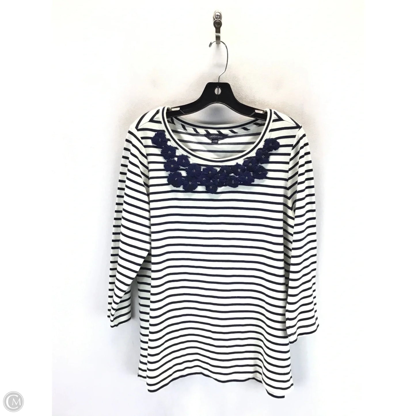 Sweater By Lands End In Blue & White, Size: L