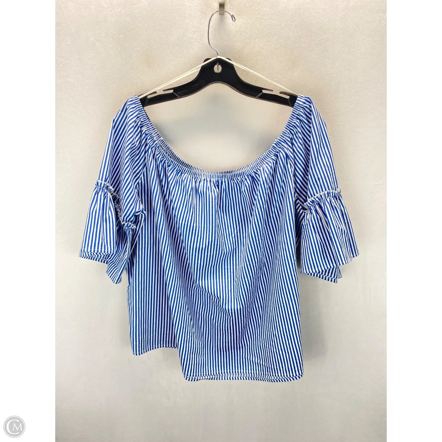 Top Long Sleeve Basic By Ambiance Apparel In Blue & White, Size: 2x