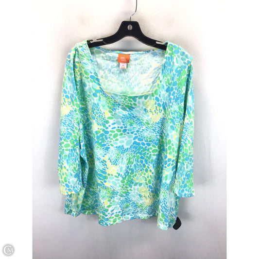 Top Long Sleeve By Hearts Of Palm In Blue & Green, Size: 2x