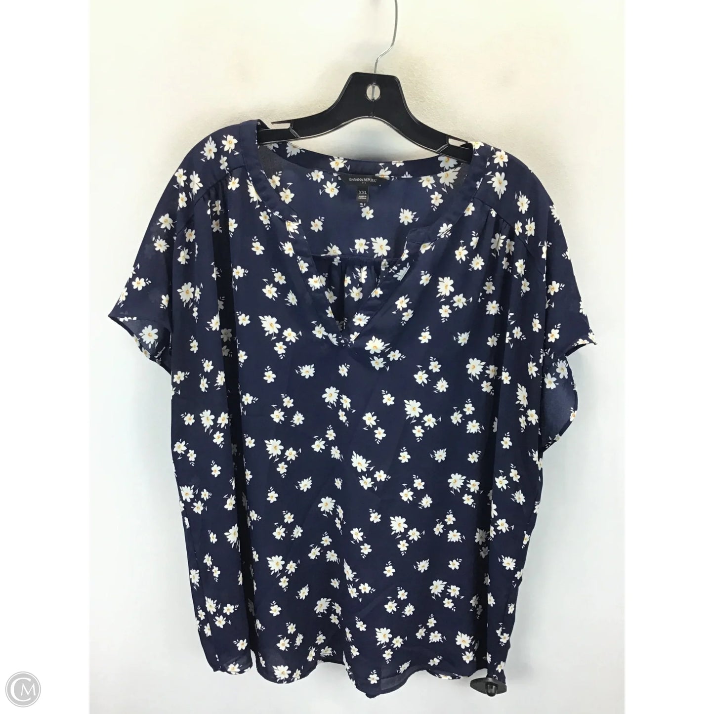 Top Short Sleeve By Banana Republic In Blue & White, Size: Xxl