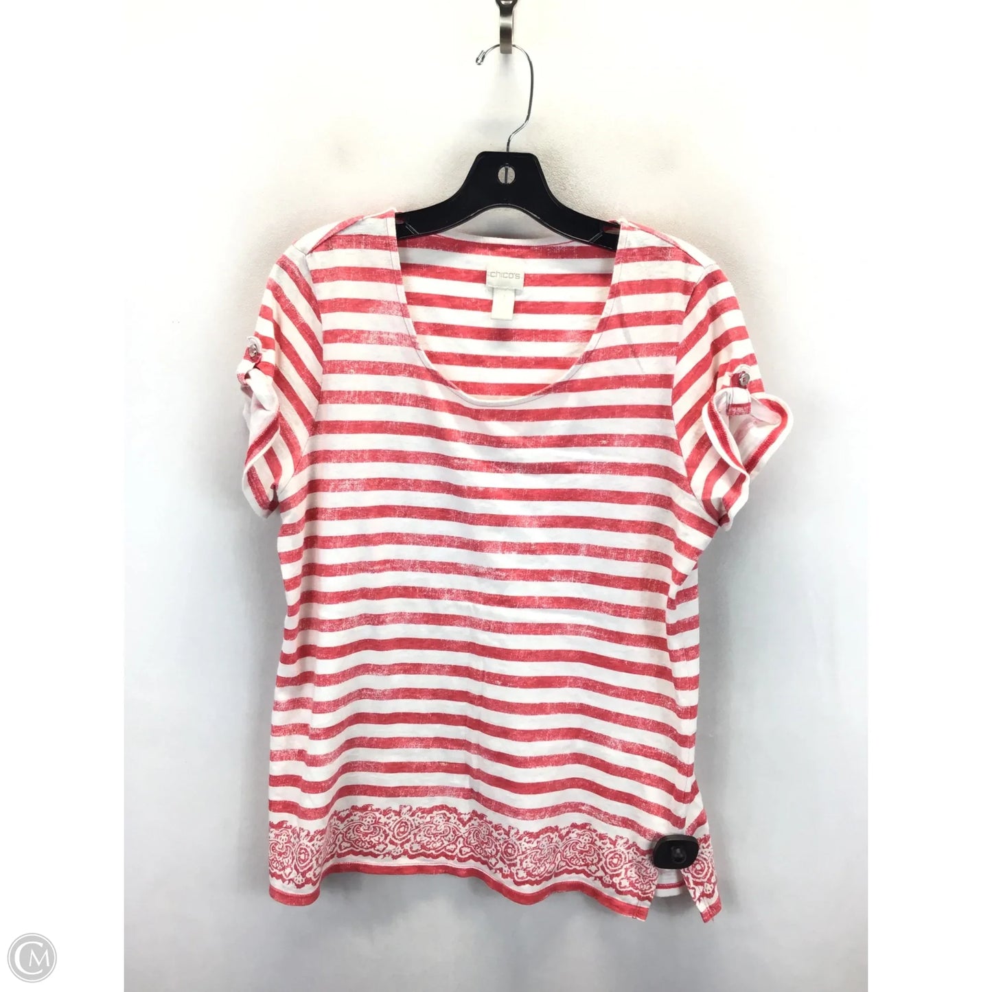 Top Short Sleeve By Chicos In Striped Pattern, Size: M