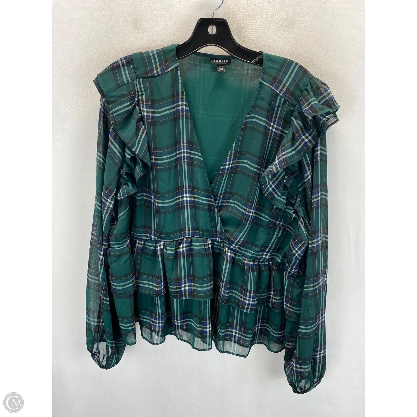 Top Long Sleeve By Torrid In Plaid Pattern, Size: 1x