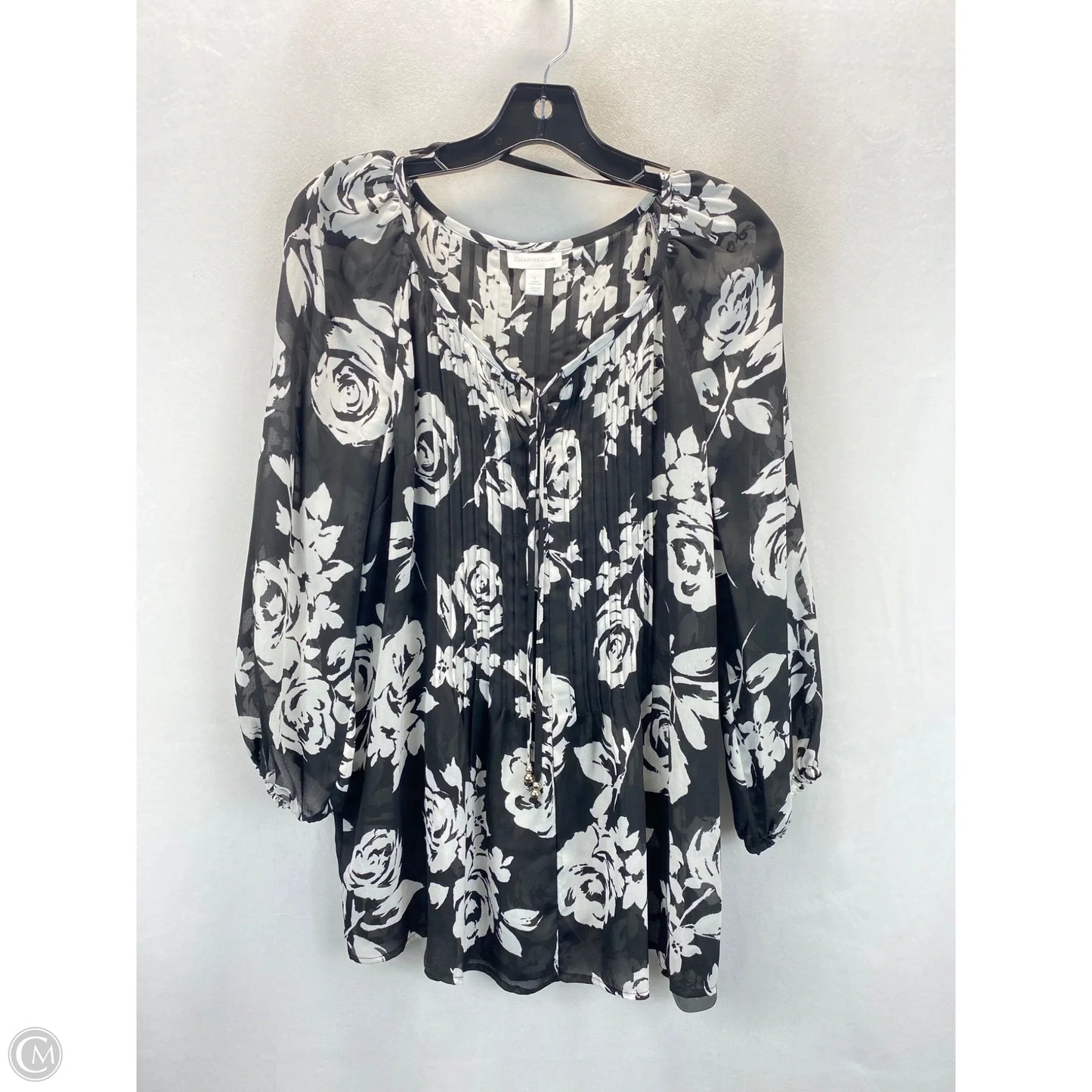 Top Long Sleeve By Charter Club In Black & White, Size: L