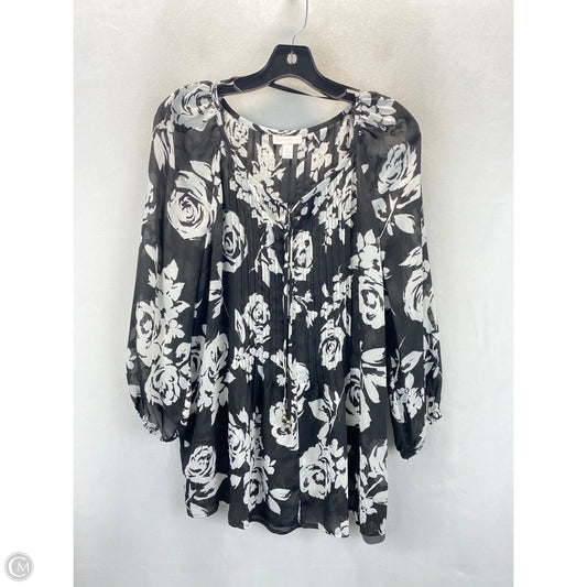 Top Long Sleeve By Charter Club In Black & White, Size: L
