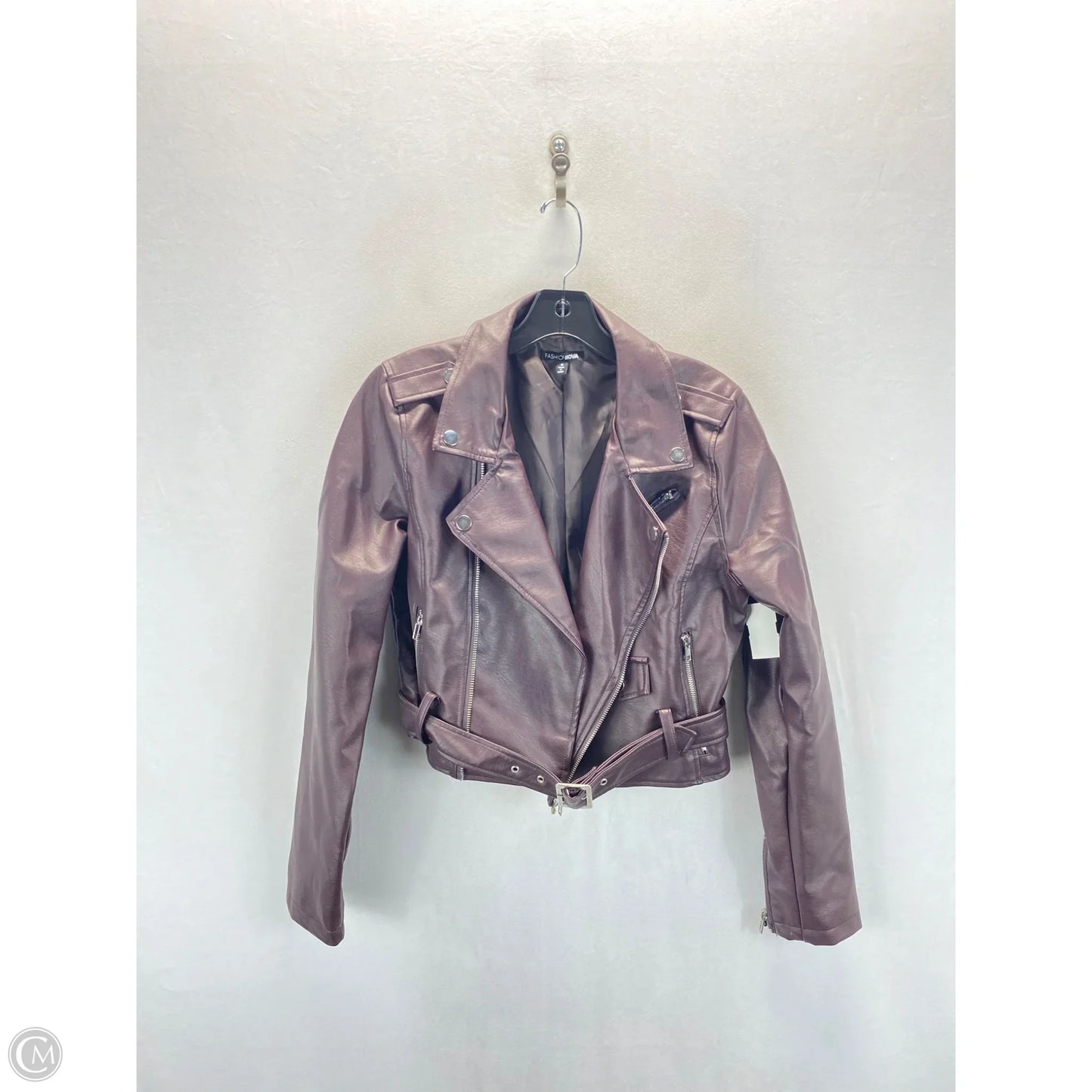 Jacket Moto Leather By Fashion Nova In Maroon, Size: M