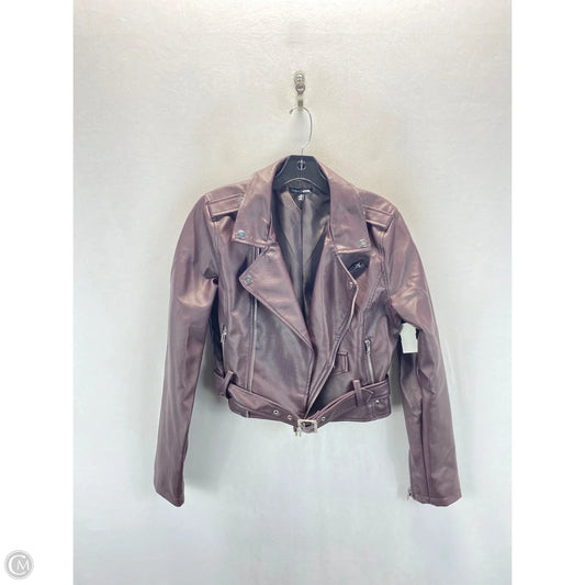 Jacket Moto Leather By Fashion Nova In Maroon, Size: M