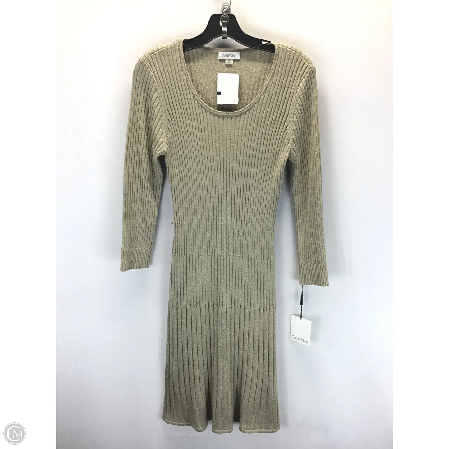 Dress Sweater By Calvin Klein In Gold, Size: M