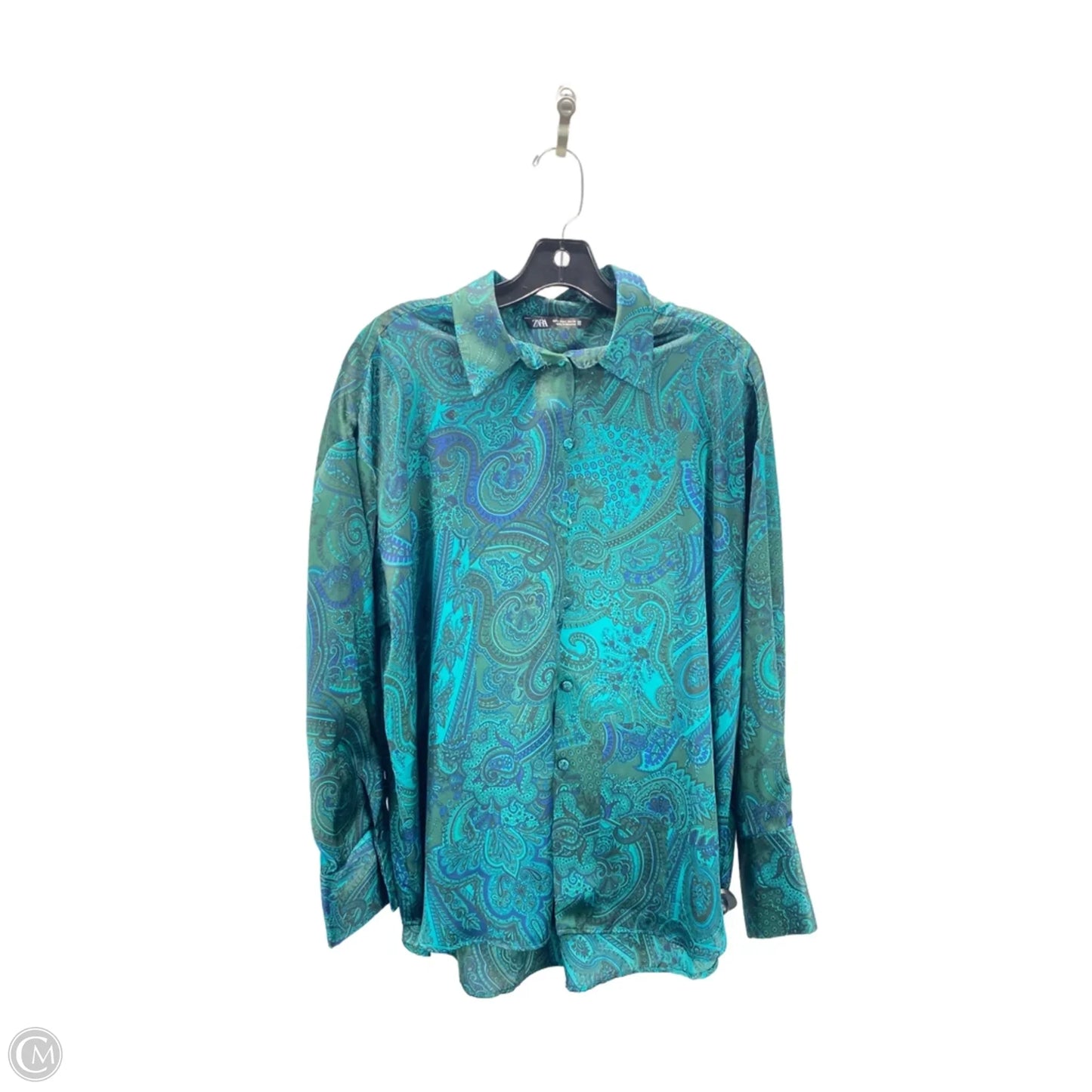 Top Long Sleeve By Zara In Blue & Green, Size: L