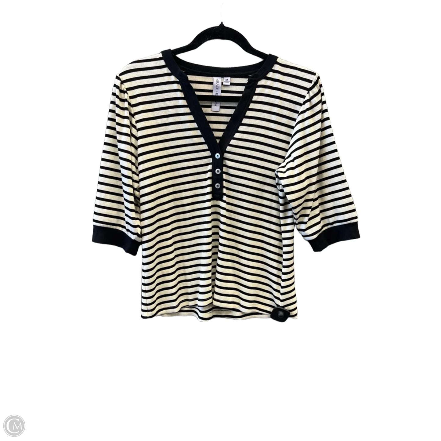 Top Short Sleeve By Grace Karin In Black & White, Size: M