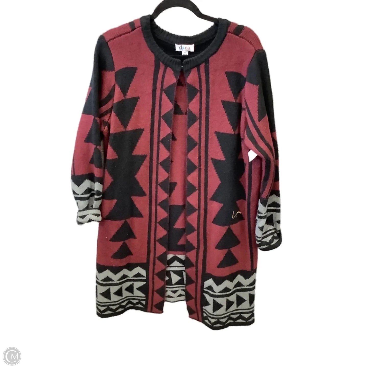 Sweater Cardigan By Denim And Co Qvc In Black & Red, Size: M